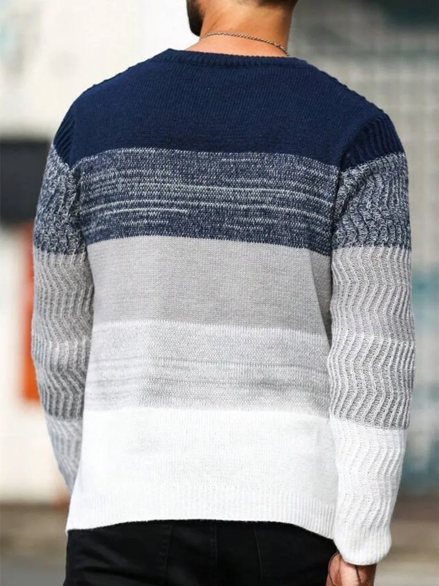 Men's Casual Striped Round Neck Sweater