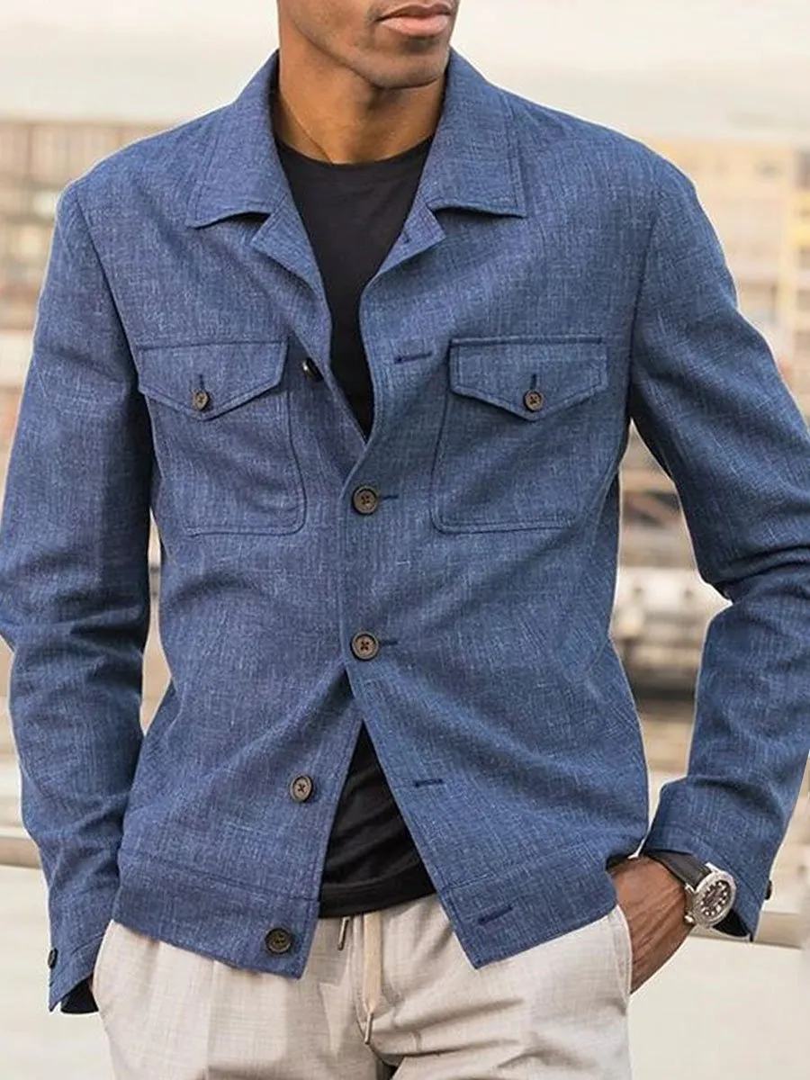 Men's Multi-Pocket Solid Color Casual Jacket