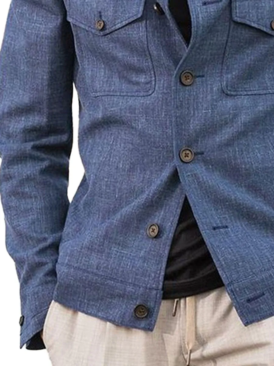 Men's Multi-Pocket Solid Color Casual Jacket