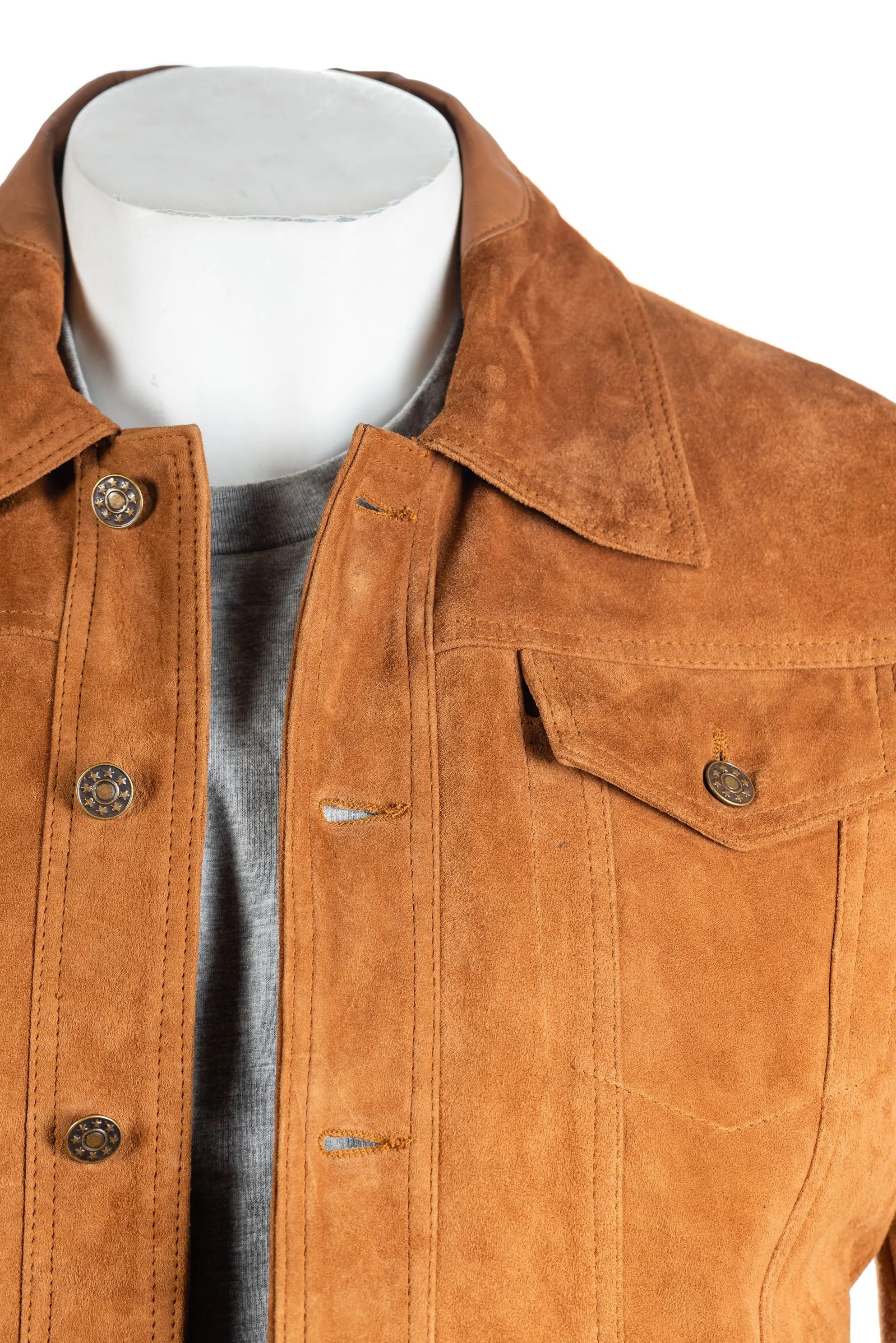 Men's Tan Denim Shirt Style Suede Jacket: Antonio