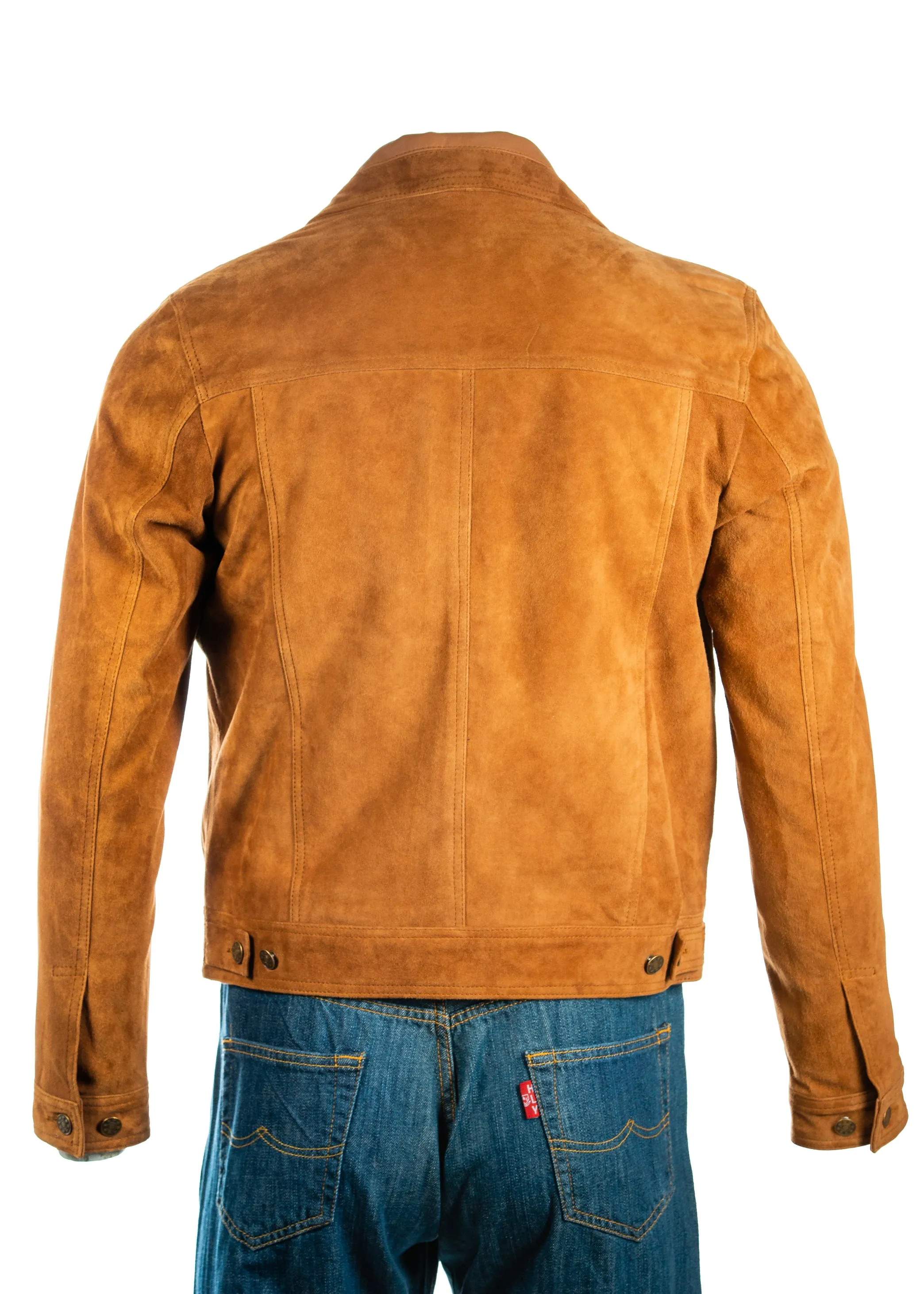 Men's Tan Denim Shirt Style Suede Jacket: Antonio