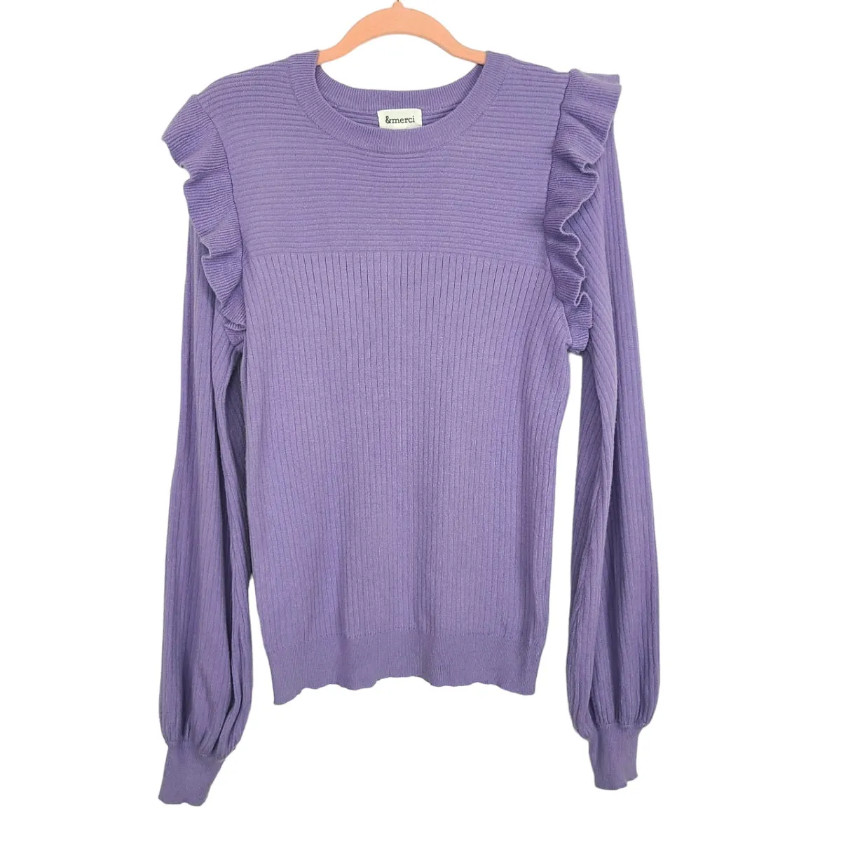 &Merci Lavender Ribbed Reach Out Ruffled Sweater- Size L