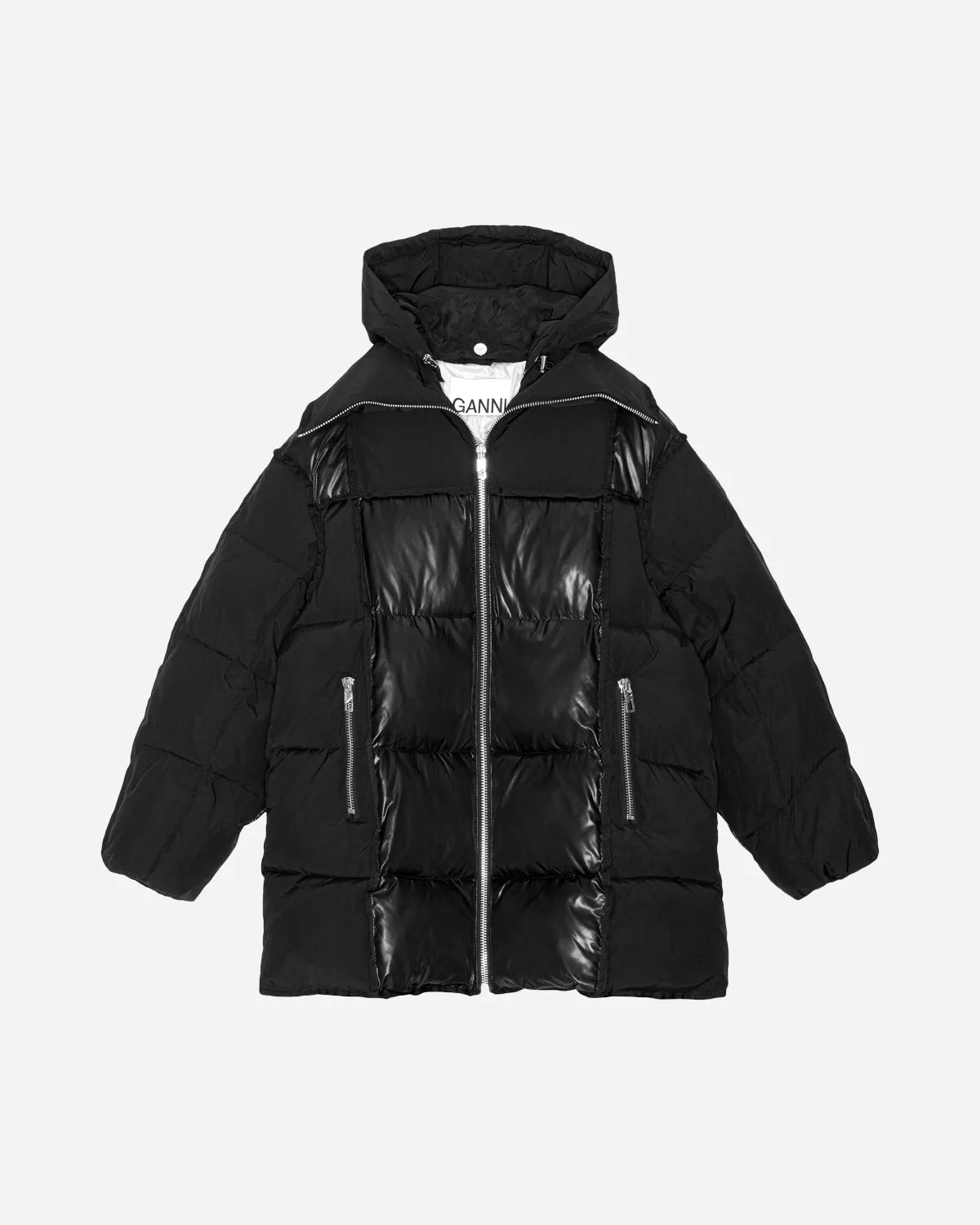 Mix Puffer Midi Jacket - Black