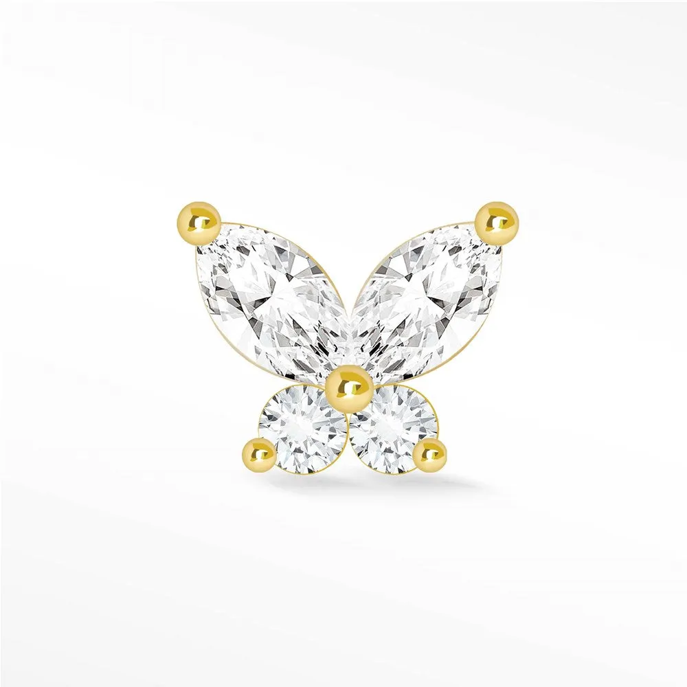 Moissanite Flat Back Earring Small Butterly 14k Yellow