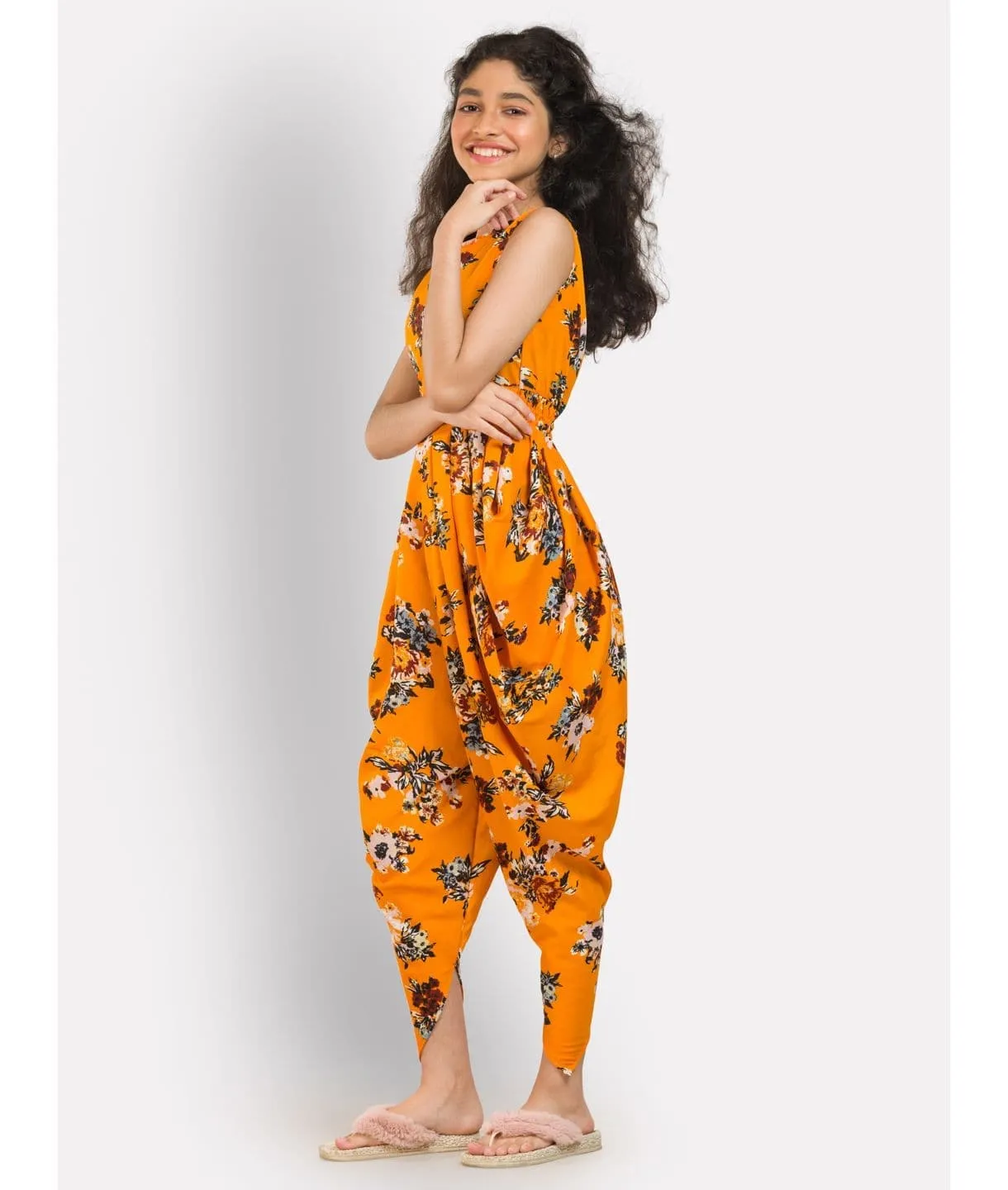 Multi colour elasticated Dhoti Jumpsuit for Girls