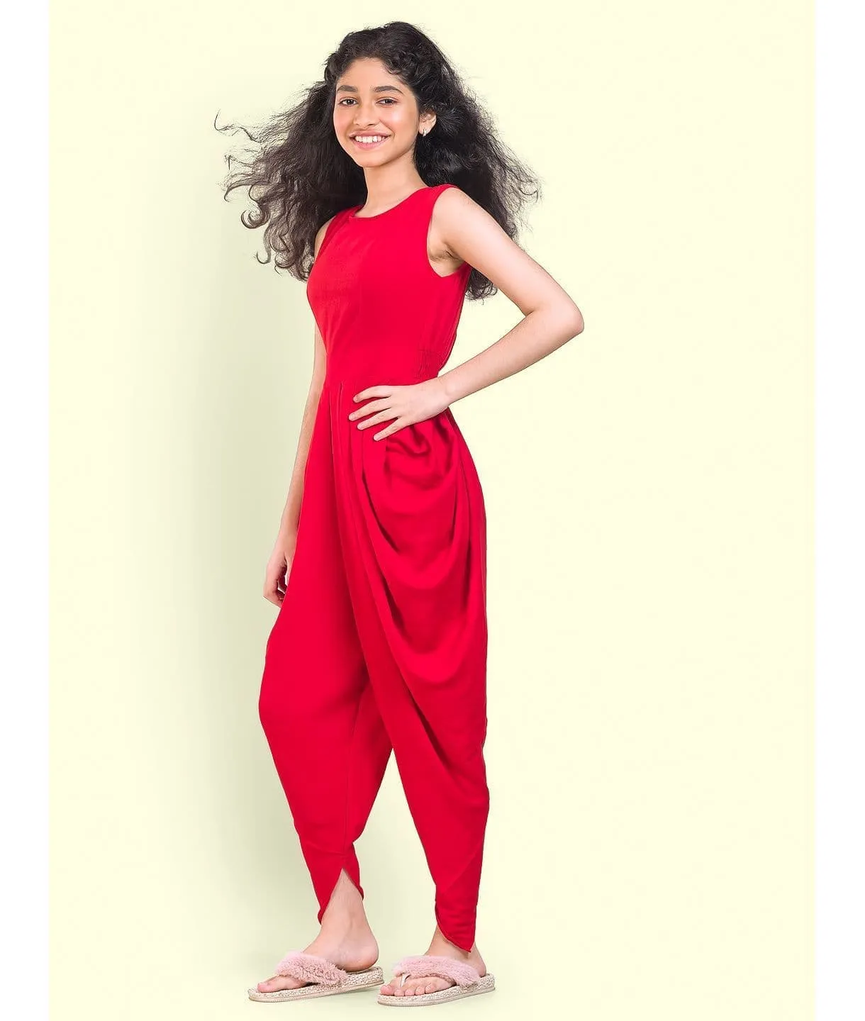 Multi colour elasticated Dhoti Jumpsuit for Girls