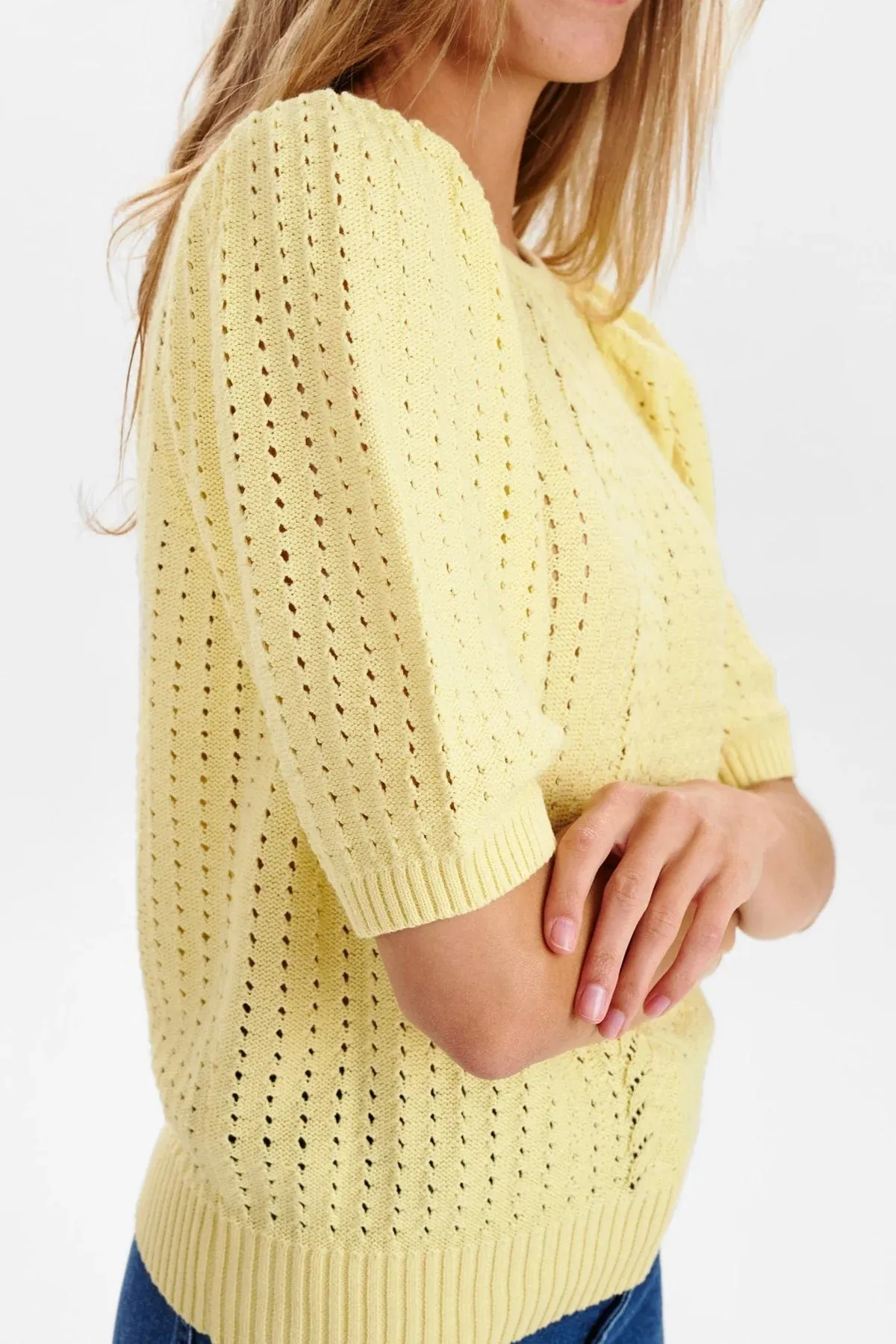 Numph Cotton Short Knit Lemon Yellow