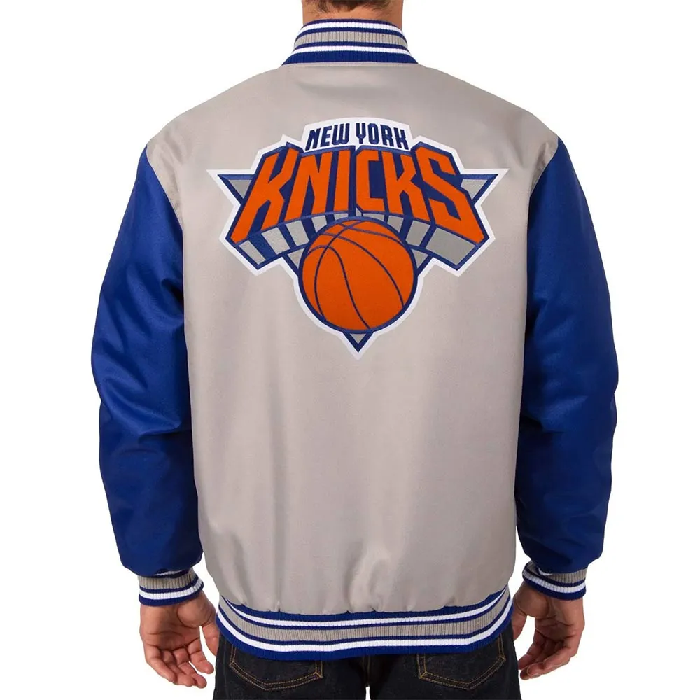 NY Knicks Gray and Royal Varsity Poly Twill Jacket