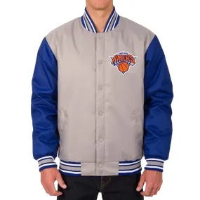 NY Knicks Gray and Royal Varsity Poly Twill Jacket