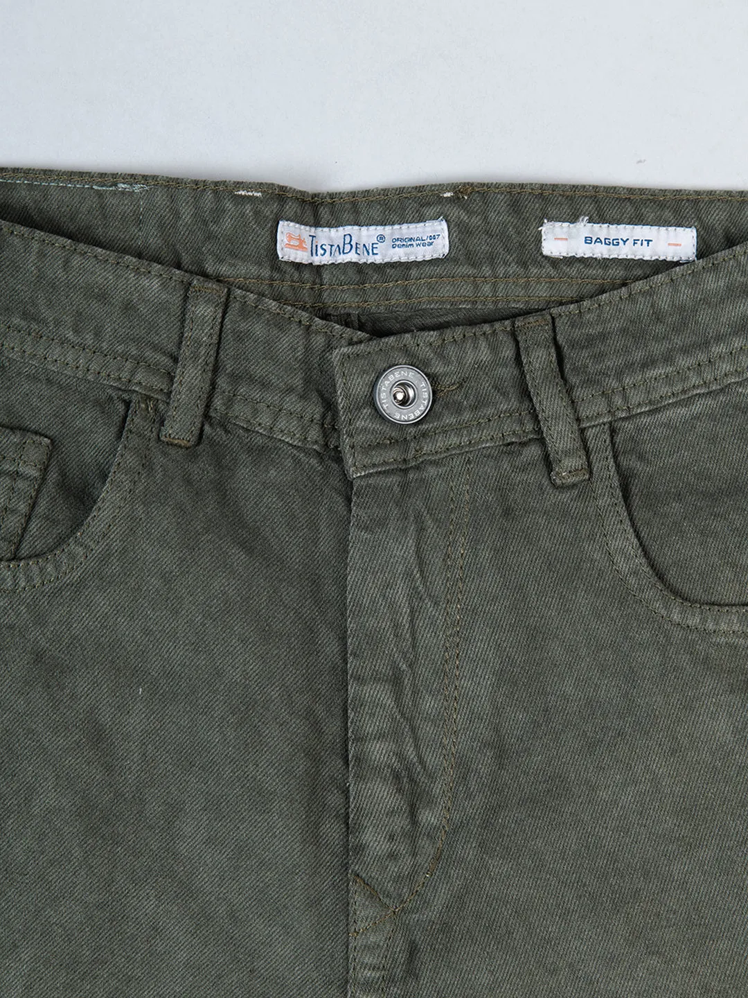 Olive Green Cargo Baggy Fit Denim Jeans