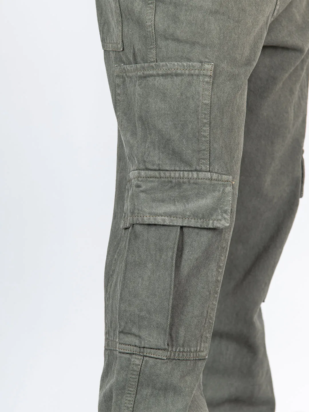 Olive Green Cargo Baggy Fit Denim Jeans