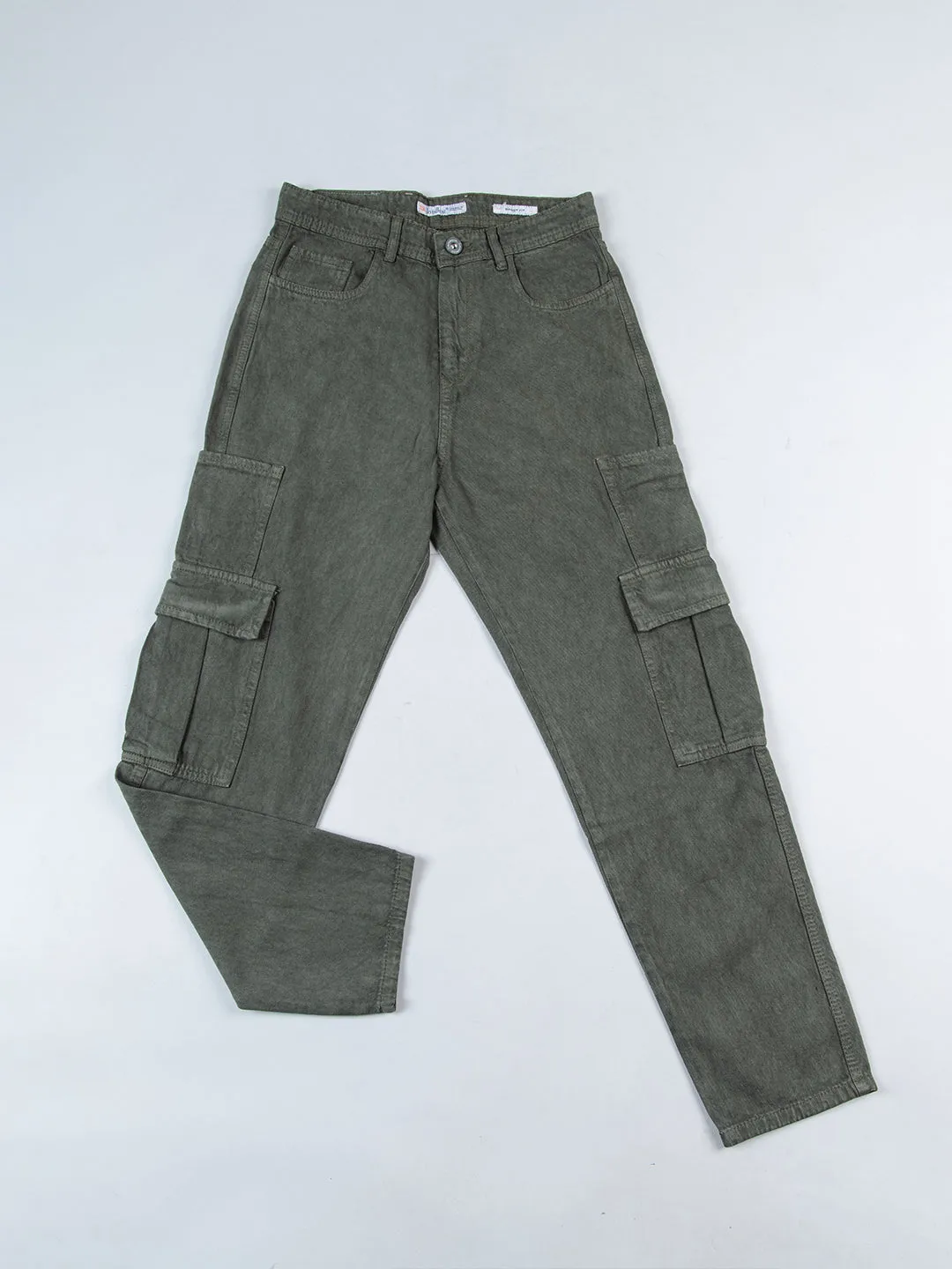 Olive Green Cargo Baggy Fit Denim Jeans