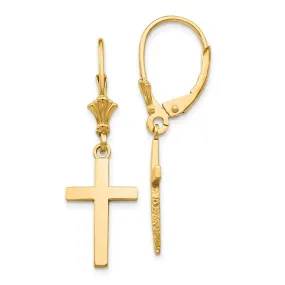 Polished Hollow Cross Lever Back Earrings in 14k Yellow Gold