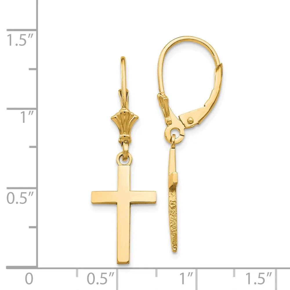 Polished Hollow Cross Lever Back Earrings in 14k Yellow Gold