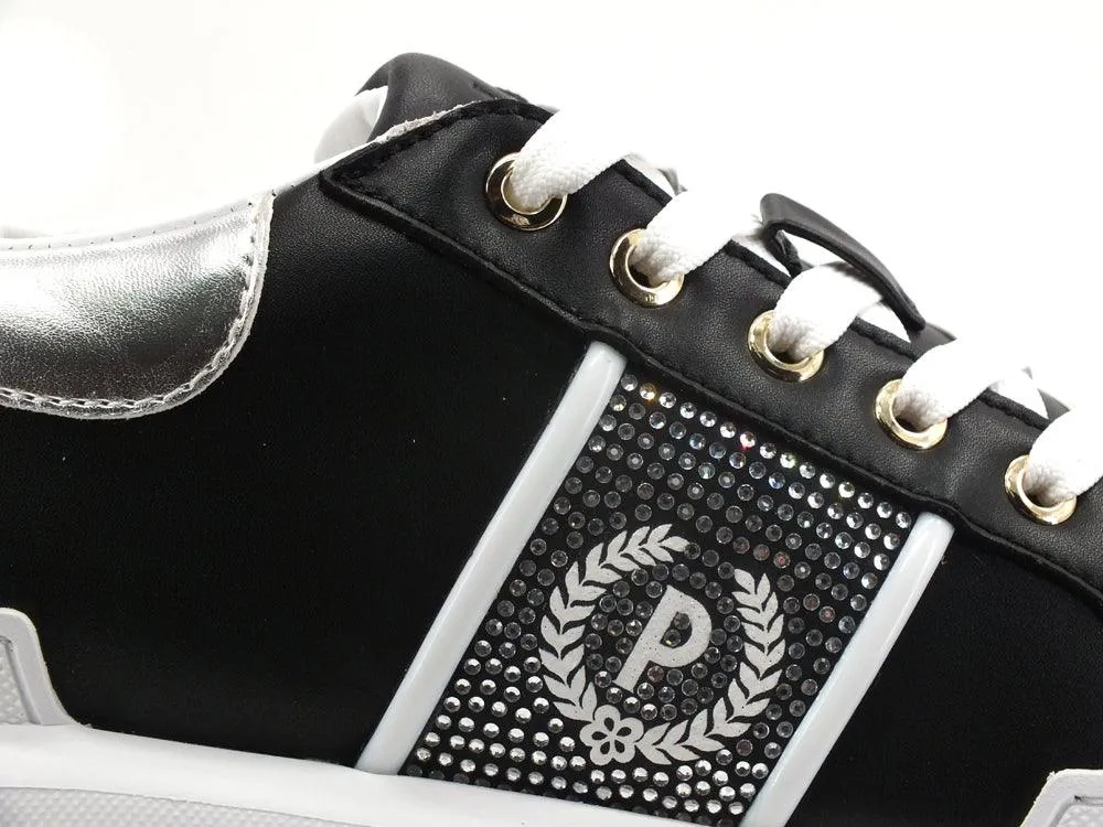 POLLINI Sneaker Retro Logo Strass Black Argento SA15034G0DXB100A