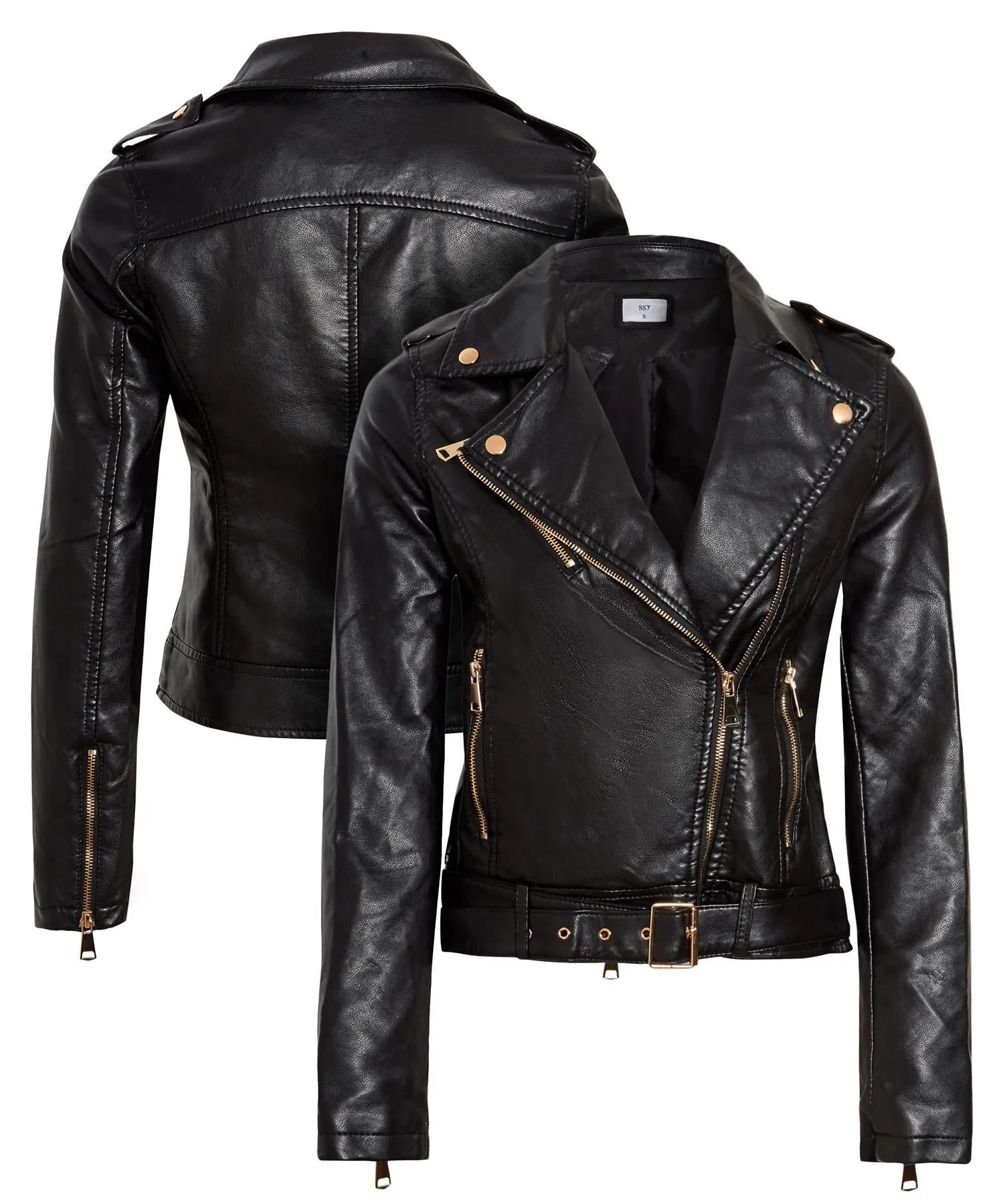 Premium Faux leather Biker Jacket, Black, UK Sizes 8 to 14