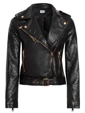 Premium Faux leather Biker Jacket, Black, UK Sizes 8 to 14