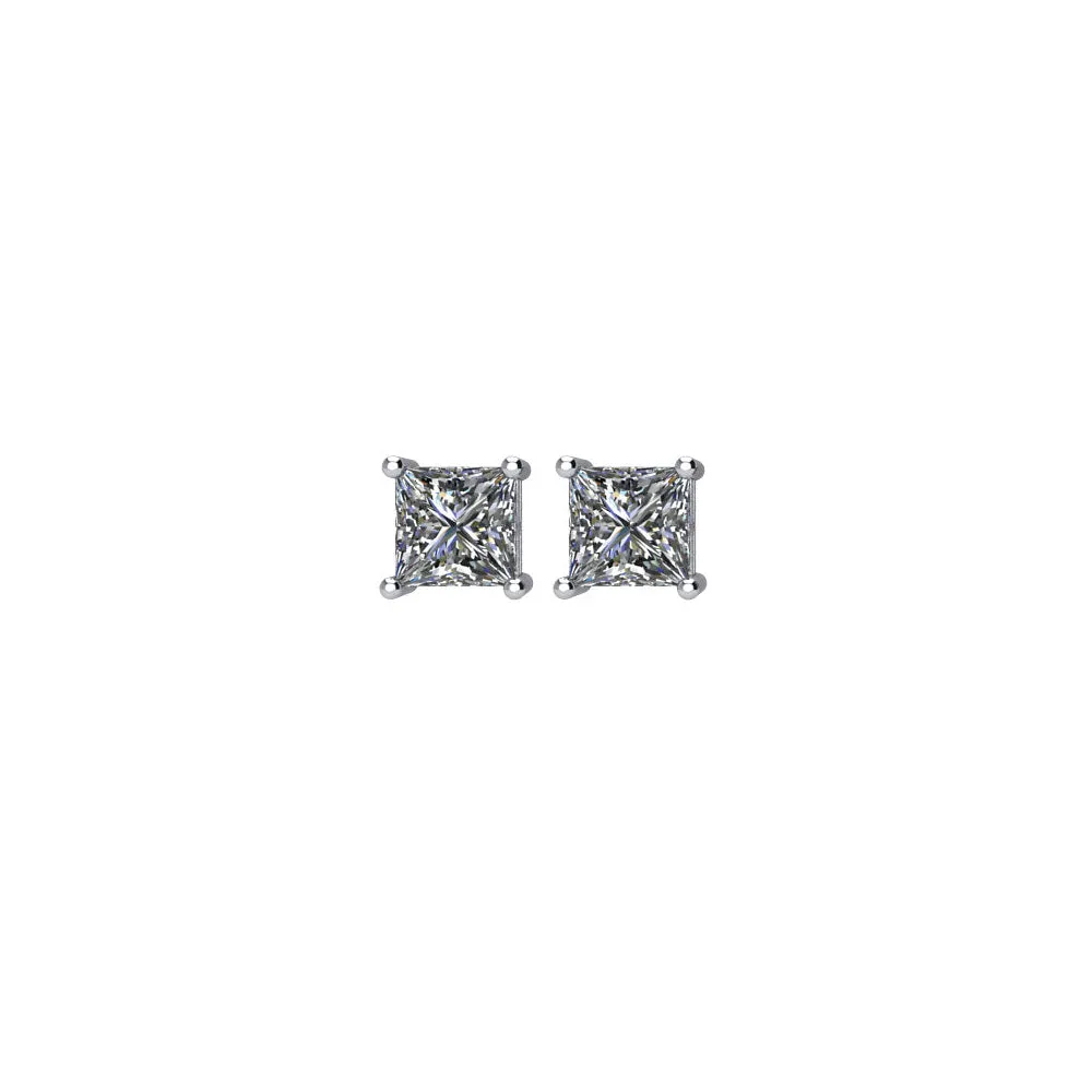 Princess 3/4 Cttw Diamond Screw Back Earrings in 14k White Gold