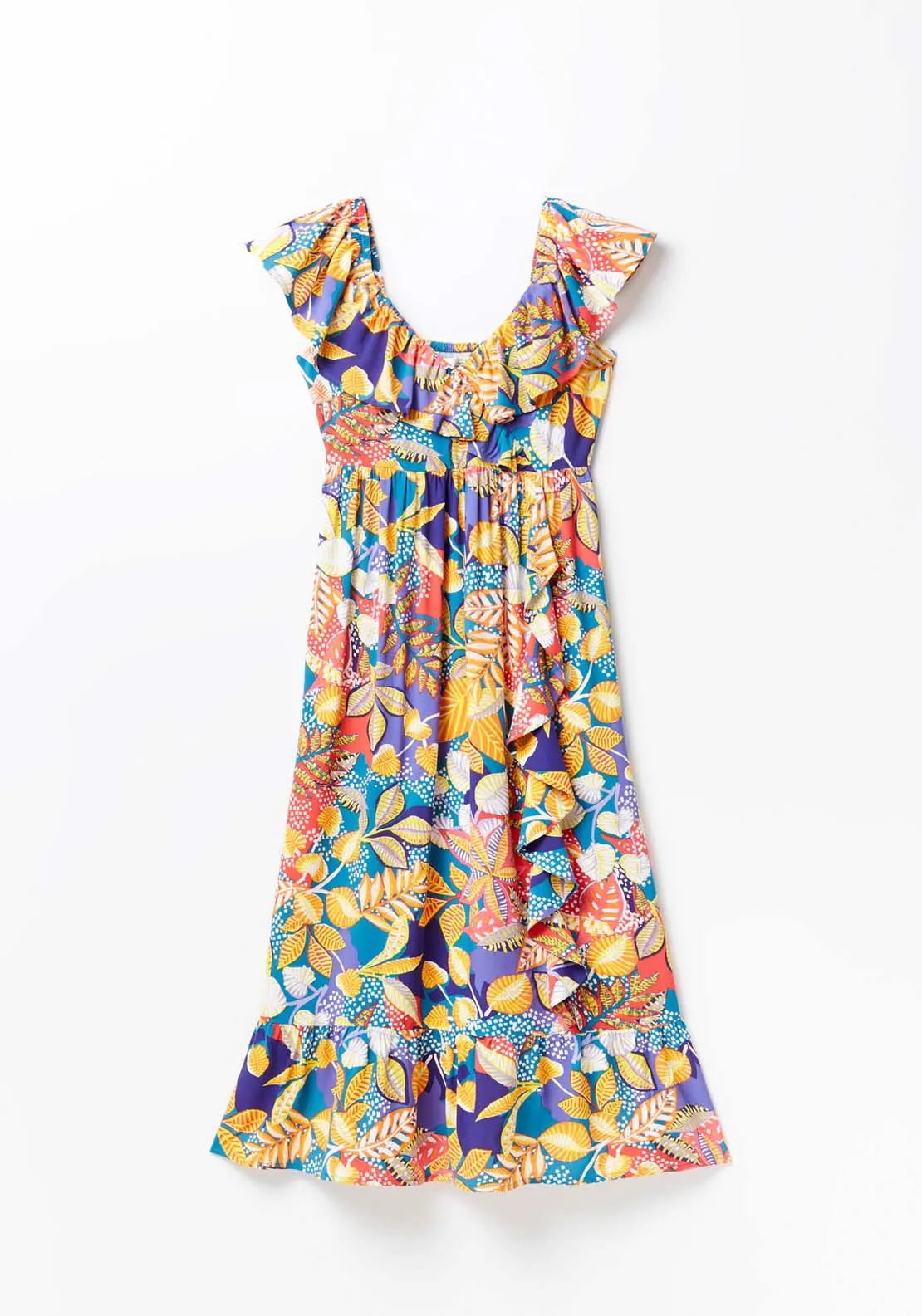 Printed Ruffle Midi Dress