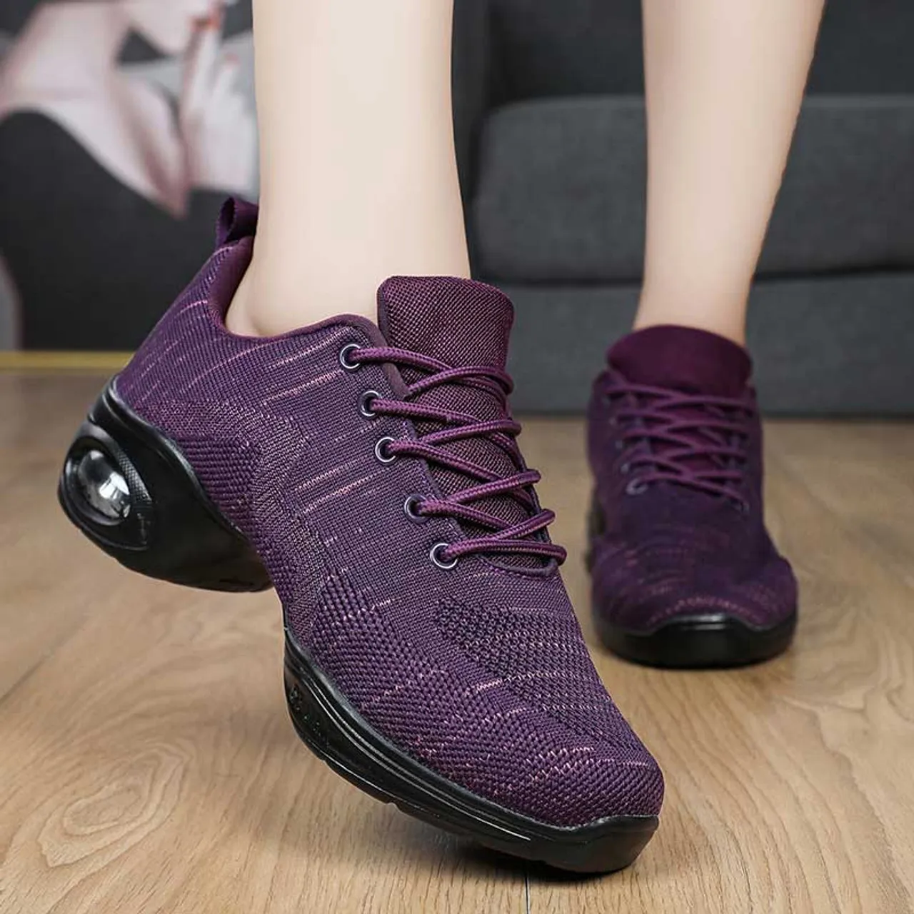 Purple flyknit stripe pattern texture casual shoe sneaker