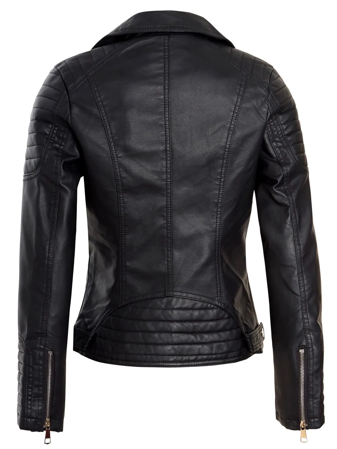 Quilted Shoulder Detail Biker Jacket, Black PU, UK Sizes 6 to 16