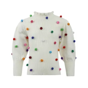 Rainbow Pompom Puff Sweater