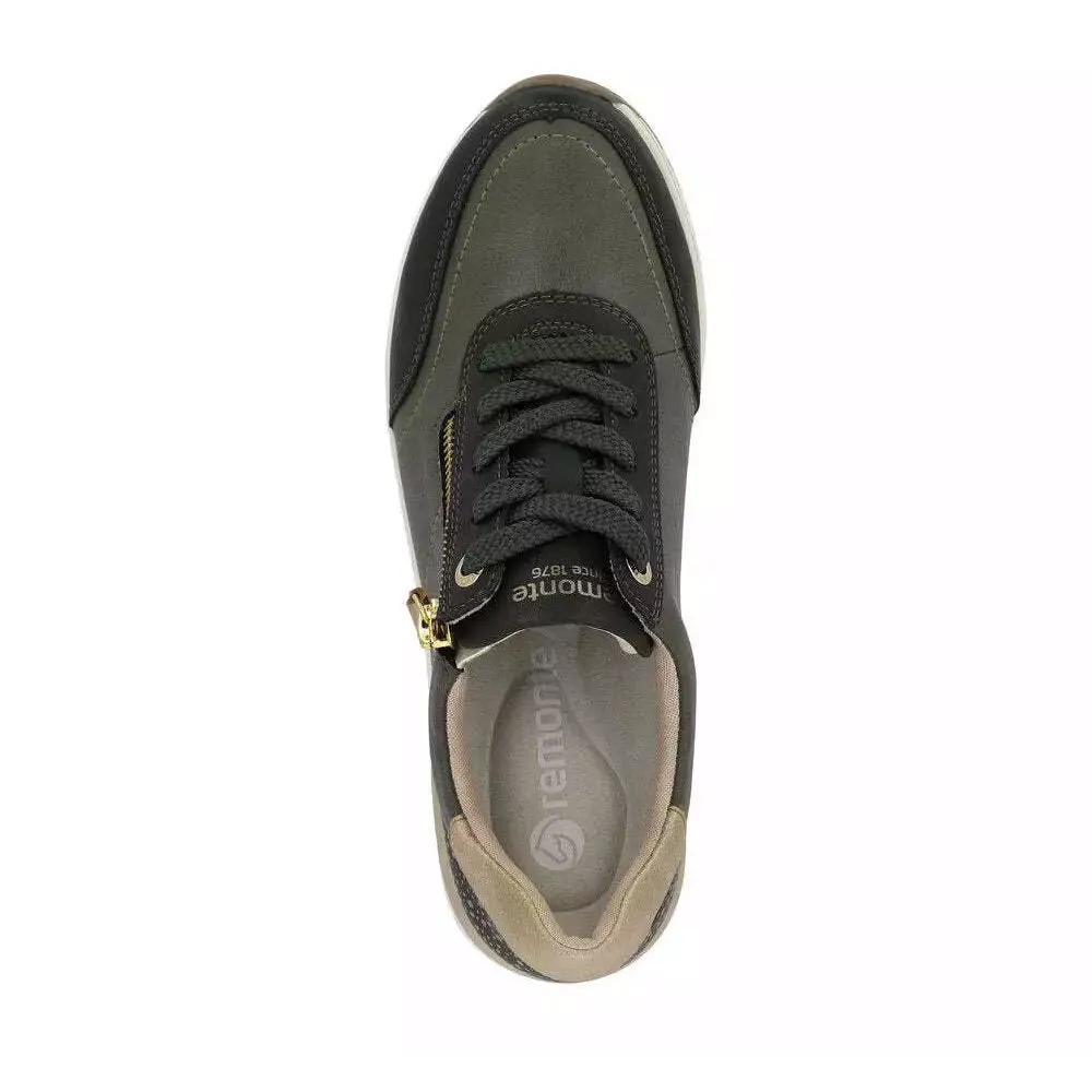 REMONTE WEDGE SNEAKER WITH ZIP OLIVE/GOLD - WOMENS