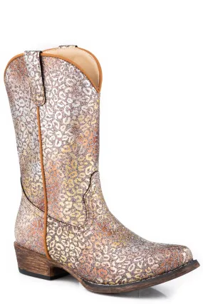 Roper Kids Girls Riley Leopard Tan Faux Leather Cowboy Boots