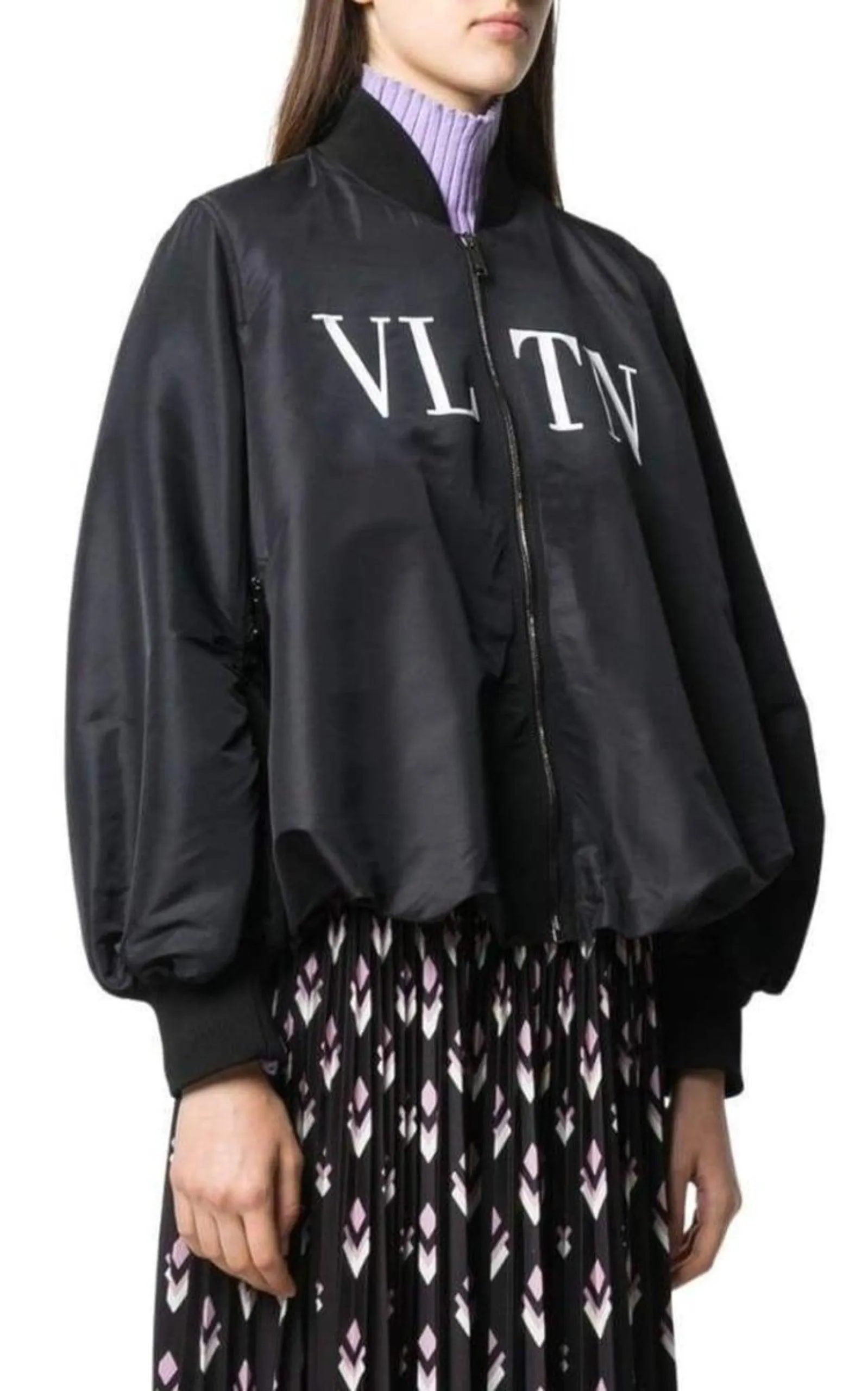 Ruched Printed Shell Bomber Jacket