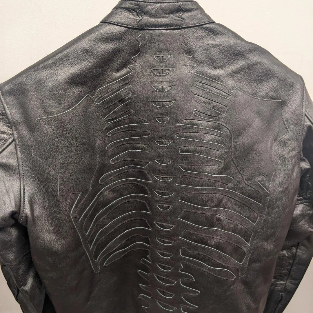 Skeleton Bones Black on Black Leather Jacket