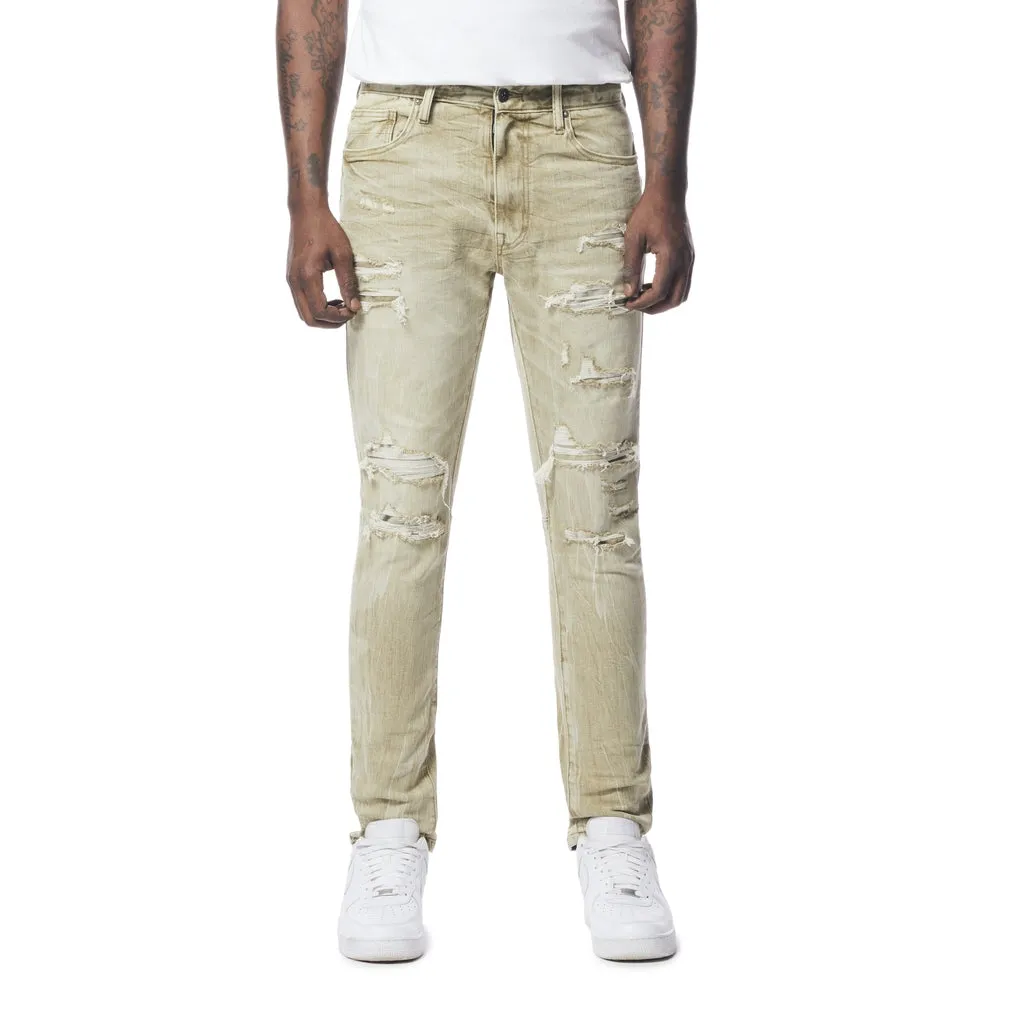 Slim Tapered Rip And Repaired Colored Jeans - Light Oak