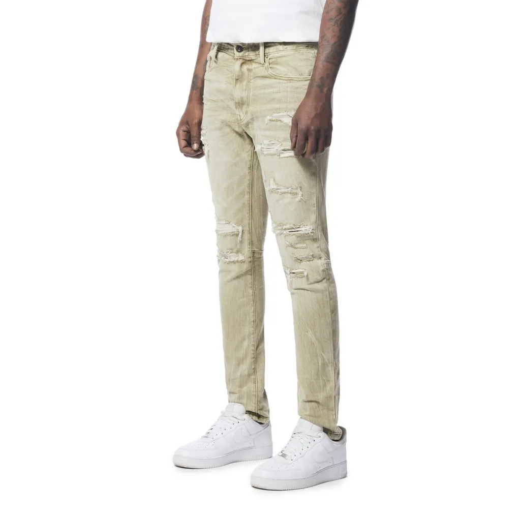 Slim Tapered Rip And Repaired Colored Jeans - Light Oak