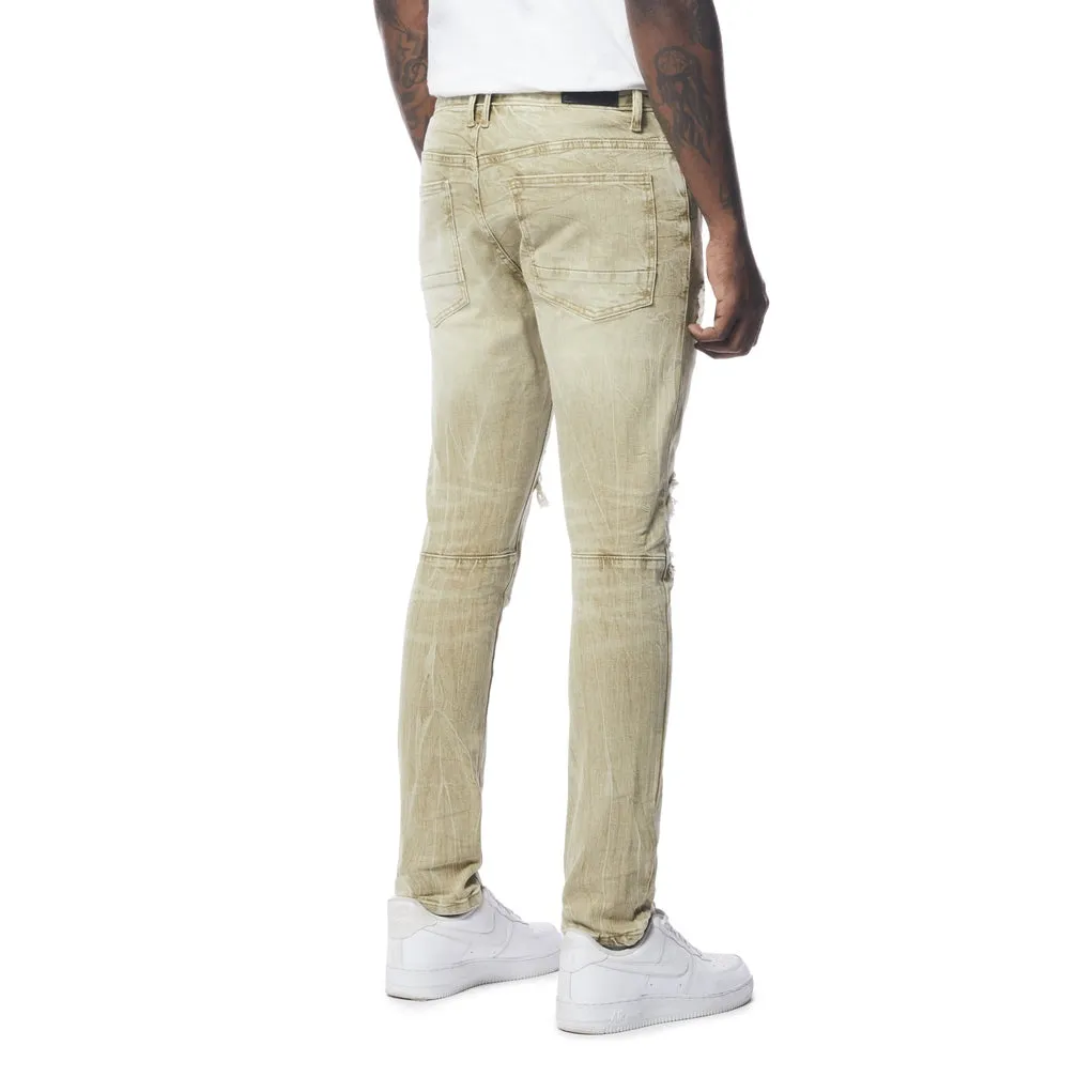 Slim Tapered Rip And Repaired Colored Jeans - Light Oak