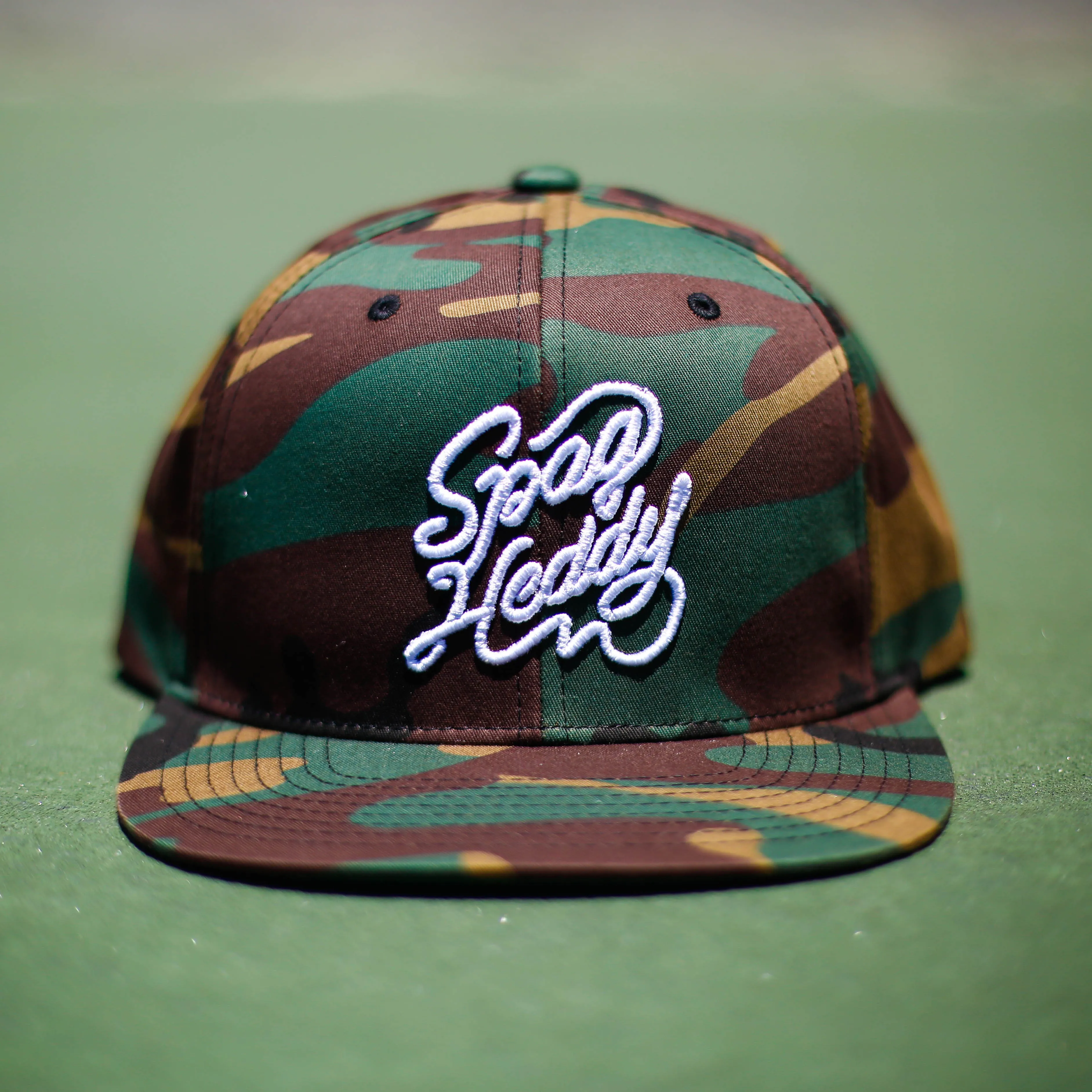 Spaghetti Letters Snapback Baseball Hat Camo