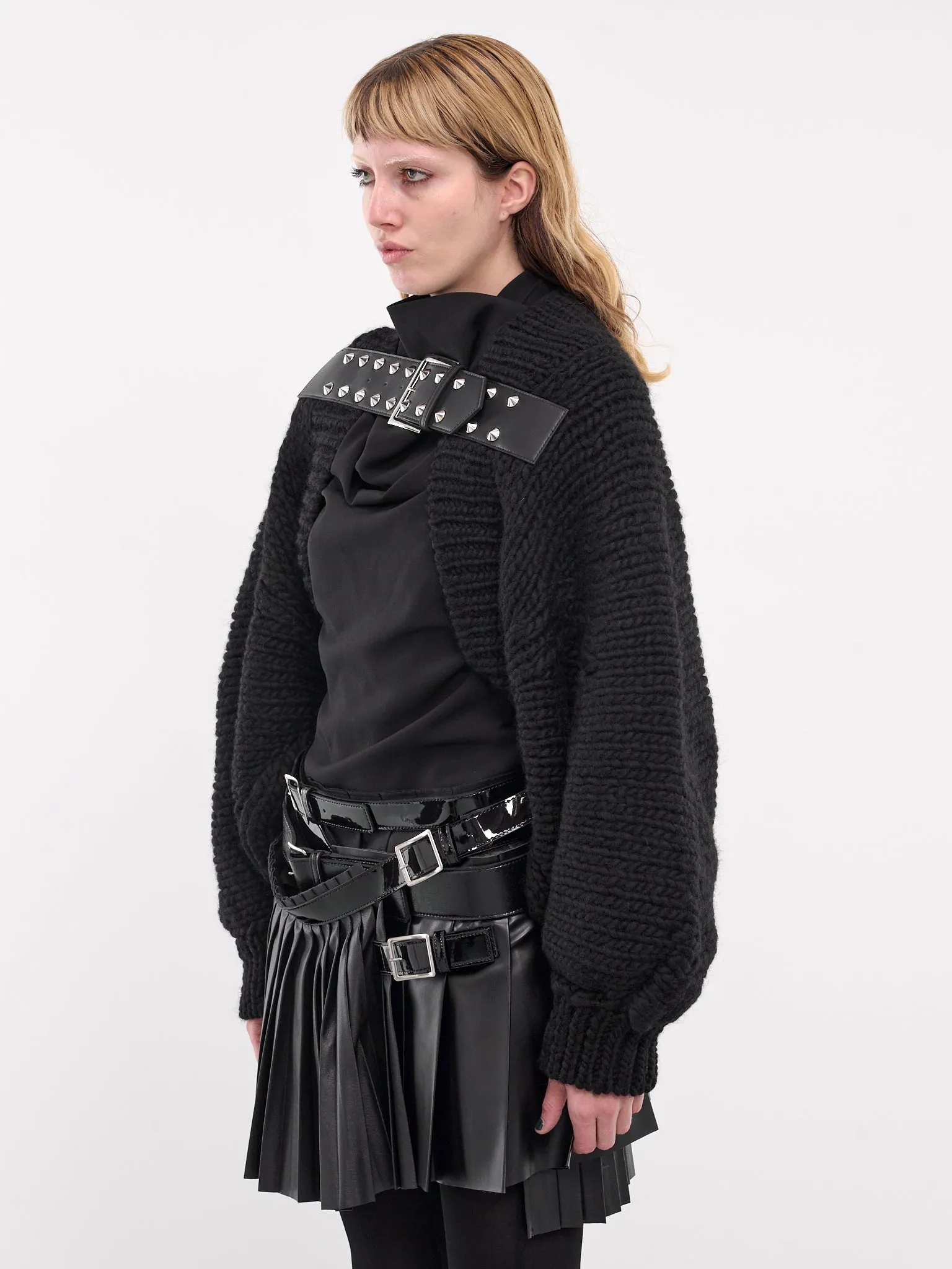 Spike Belt Wool Knit Sweater (JN-N019-051-BLACK)