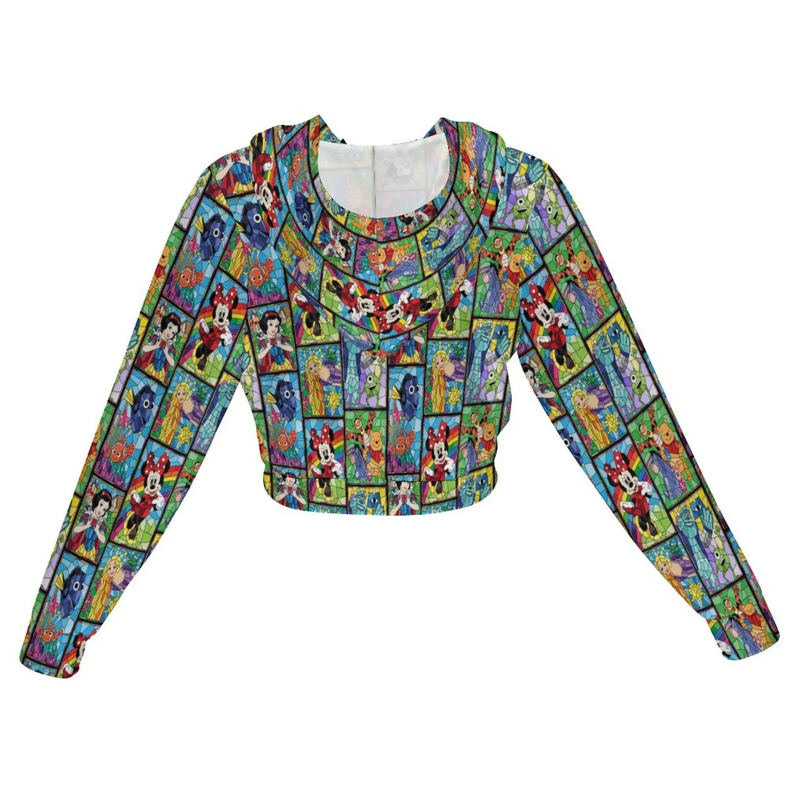 Stained Glass Characters Women's Cropped Zipper Jacket