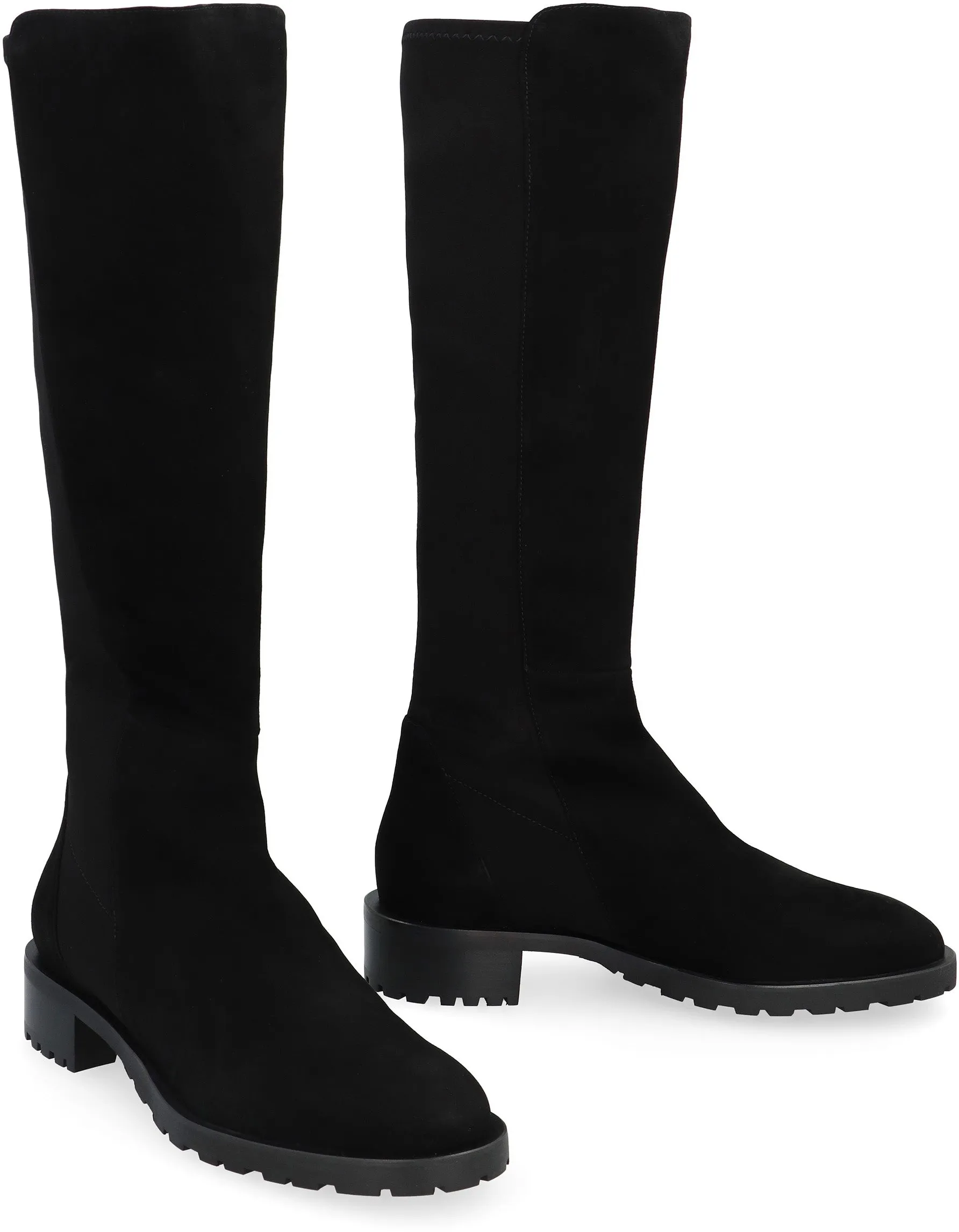 STUART WEITZMAN Black Leather and Stretch Fabric Boots for Women - FW23 Collection