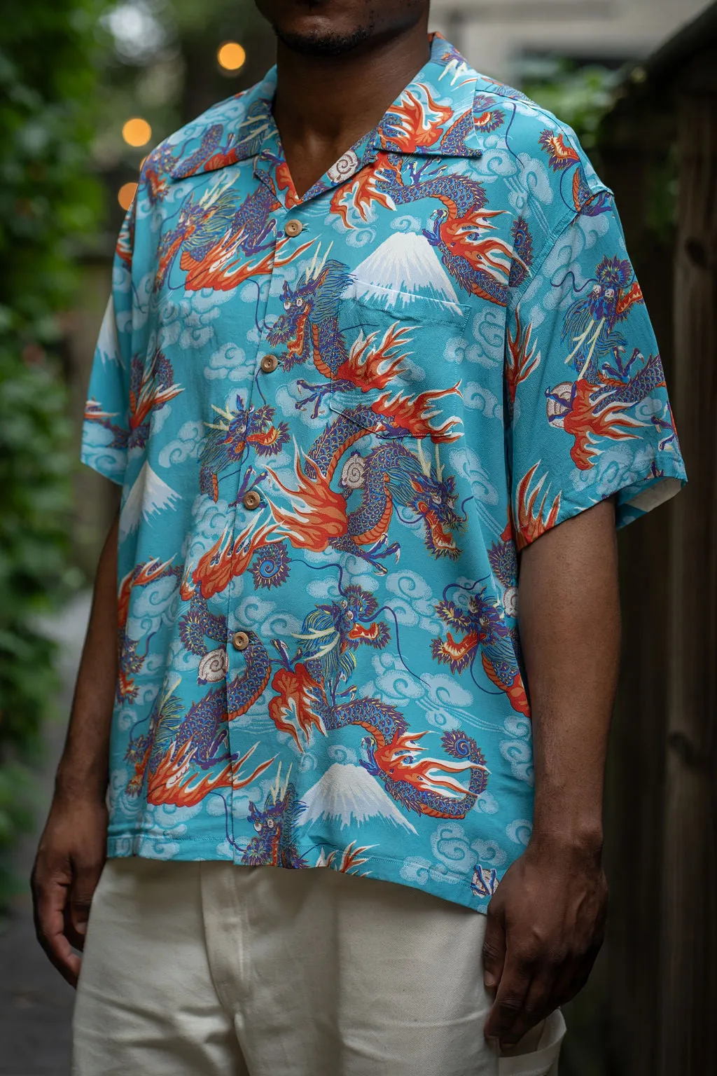 Sun Surf Rayon Hawaiian Shirt Team of Dragons - Green