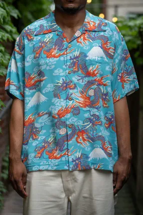 Sun Surf Rayon Hawaiian Shirt Team of Dragons - Green