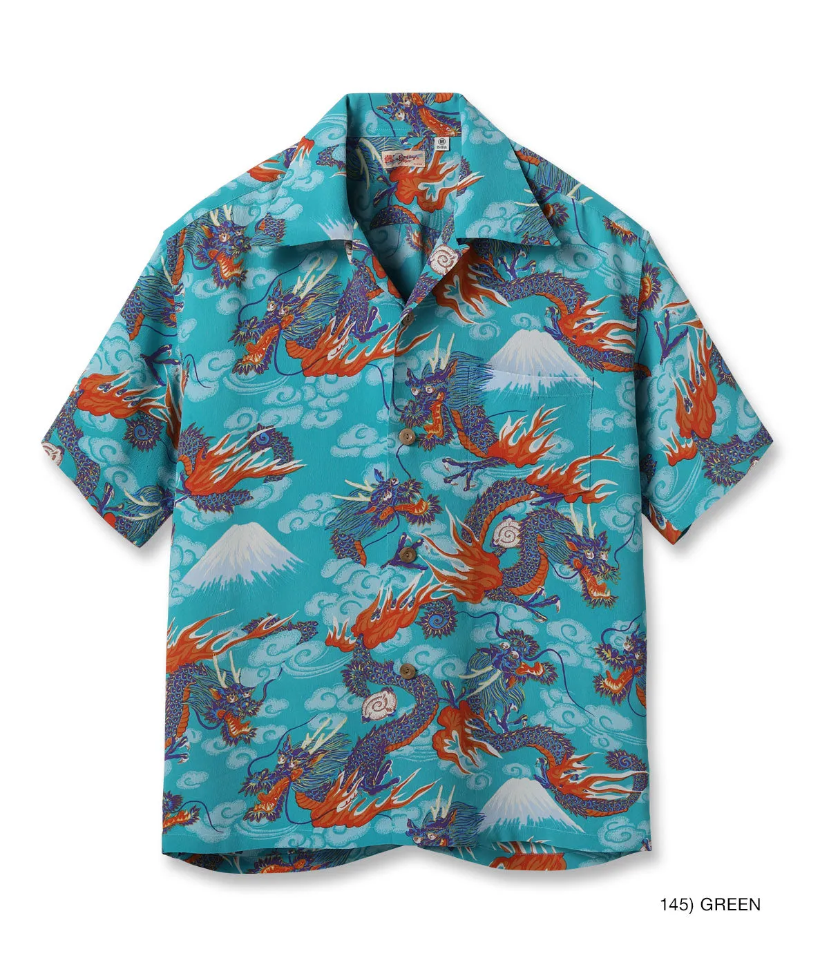 Sun Surf Rayon Hawaiian Shirt Team of Dragons - Green