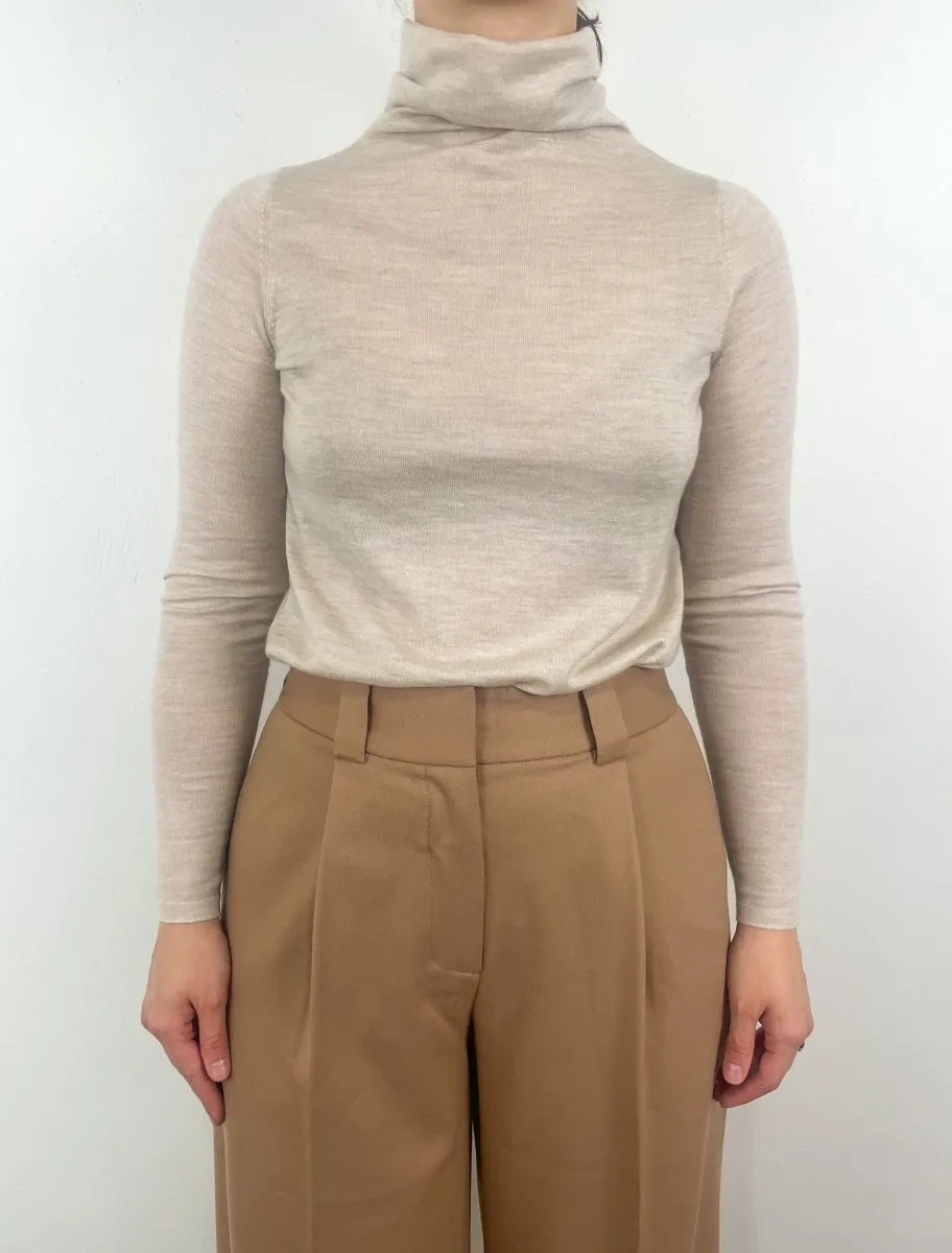 Superfine Funnel Neck Sweater in Sandstone Cashmere