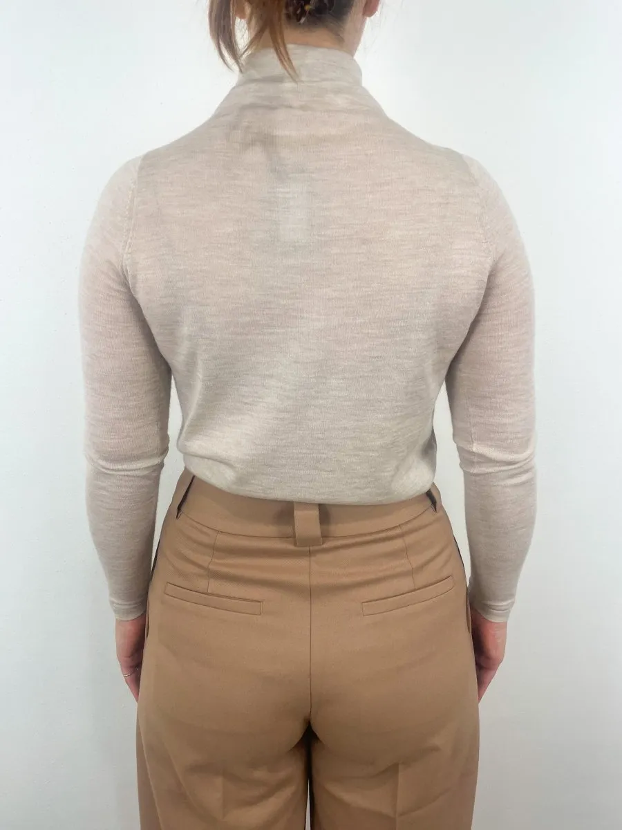 Superfine Funnel Neck Sweater in Sandstone Cashmere