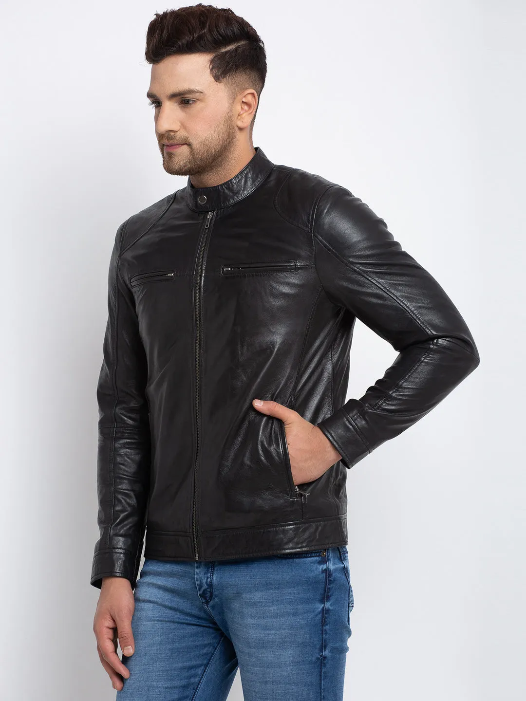 Teakwood Leathers  Men's 100% Genuine Black Leather Jacket