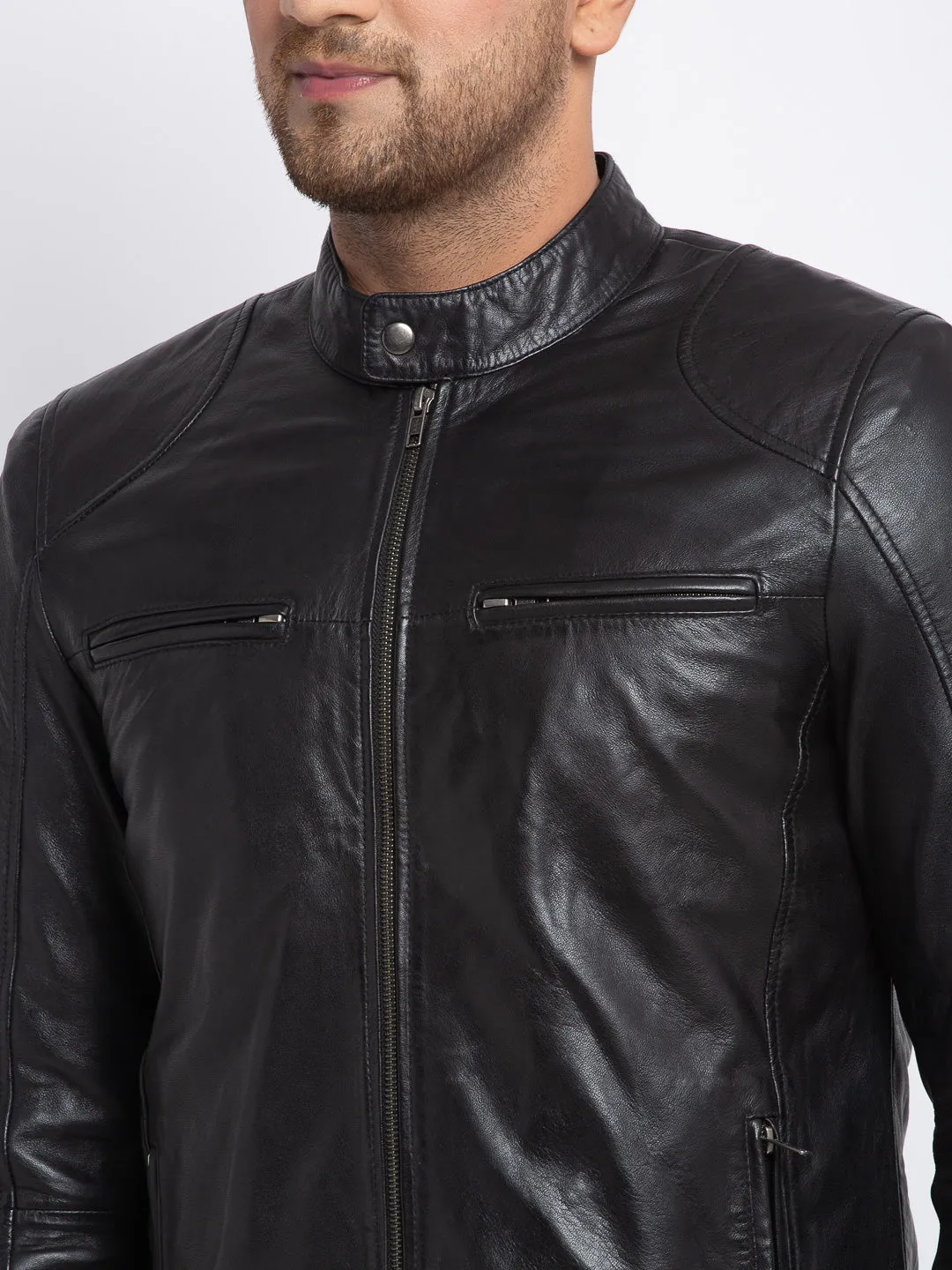 Teakwood Leathers  Men's 100% Genuine Black Leather Jacket