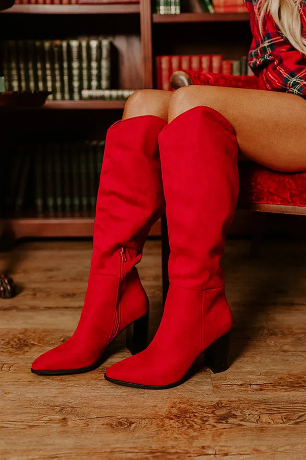 The Aria Faux Suede Knee High Boot in Red