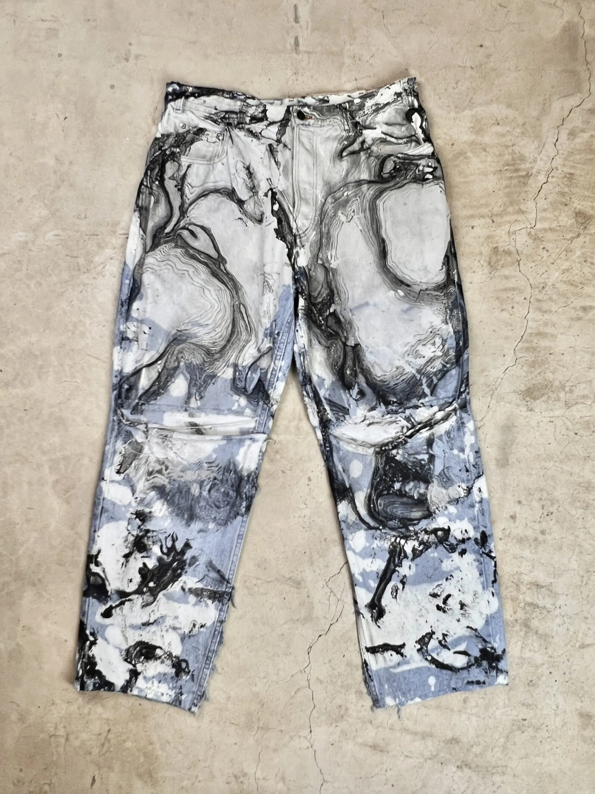 The Bleached & Marbled Straight Leg Jeans - 36"