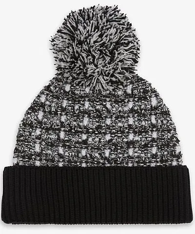 The Kooples Womens Black / White Fold-up contrast bobble wool-blend beanie