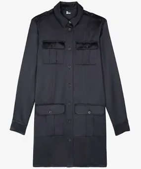 The Kooples Womens Navy Patch-pocket button-down woven mini dress