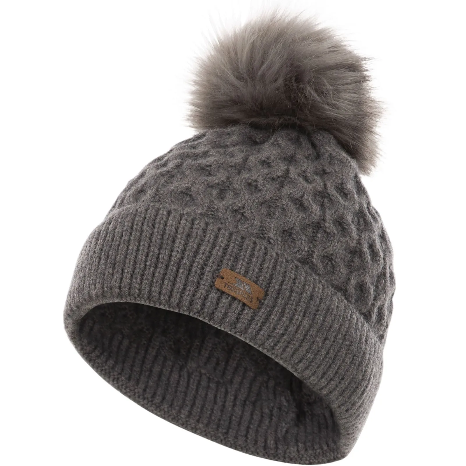 Trespass Womens Freja Chunky Cable Knitted Bobble Hat - Grey