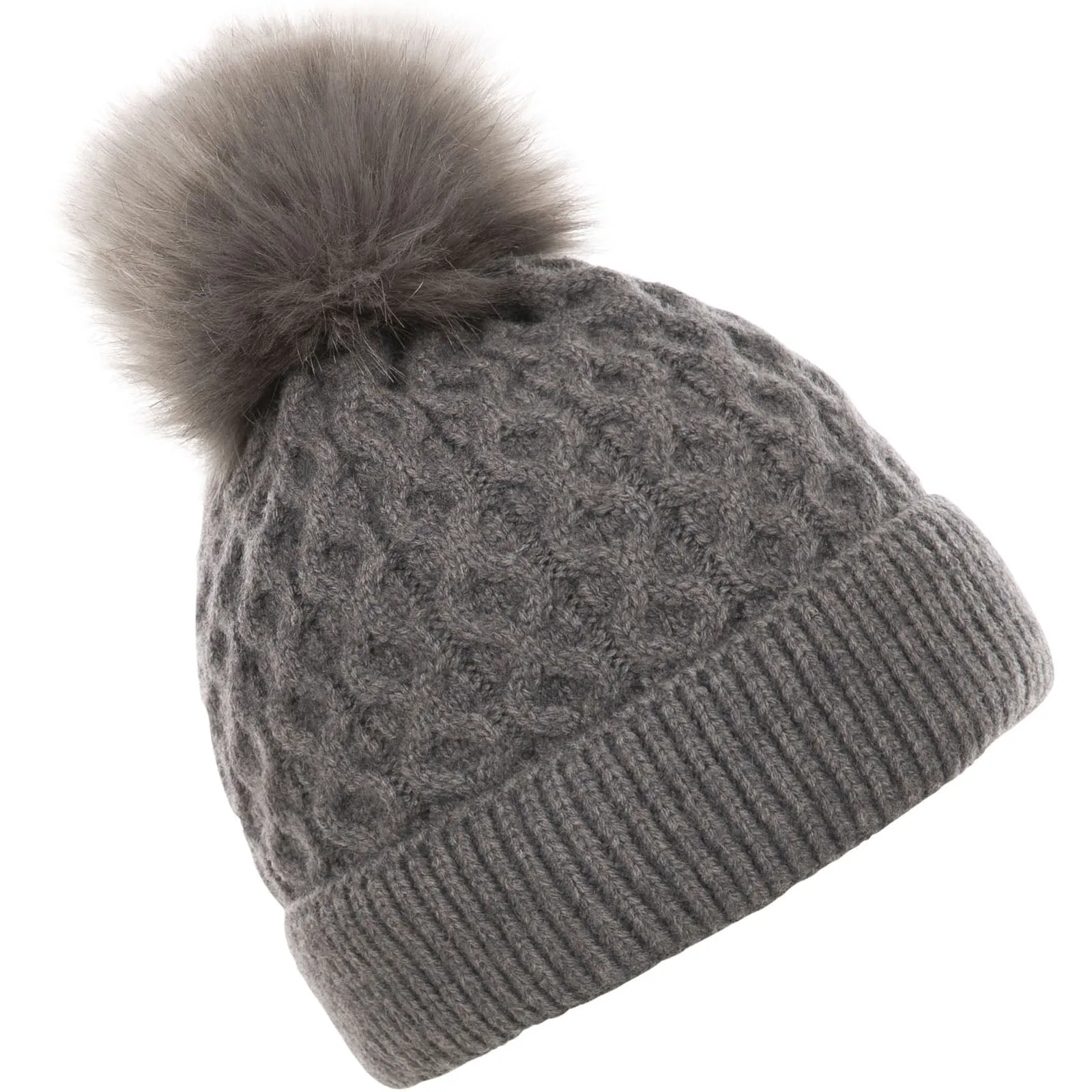 Trespass Womens Freja Chunky Cable Knitted Bobble Hat - Grey